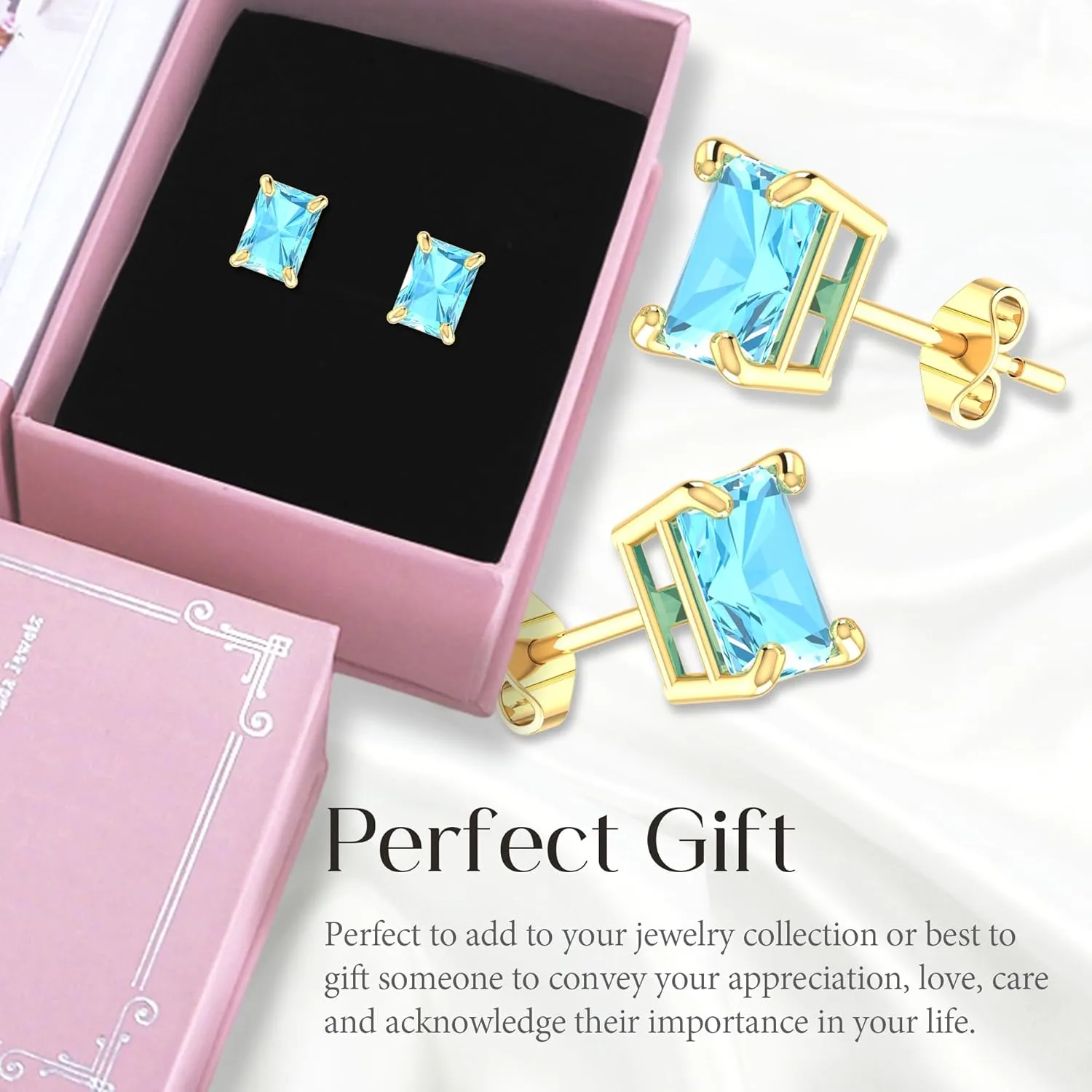 14k Yellow Gold White Gold 7x5mm Octagonal Cut Sparkle Birth Gemstone Earrings Jewelry Fine Stud Bling Zodiac Prong Setting Push back stud earring Accessories Gifts for Women