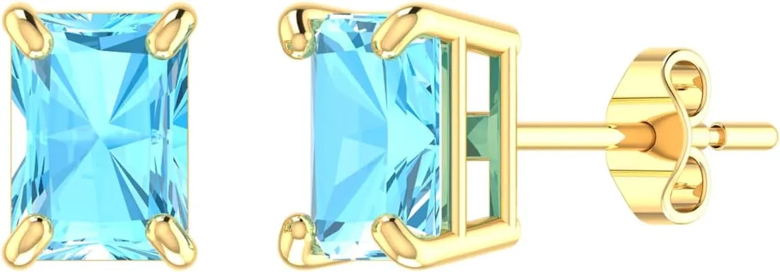 14k Yellow Gold White Gold 7x5mm Octagonal Cut Sparkle Birth Gemstone Earrings Jewelry Fine Stud Bling Zodiac Prong Setting Push back stud earring Accessories Gifts for Women