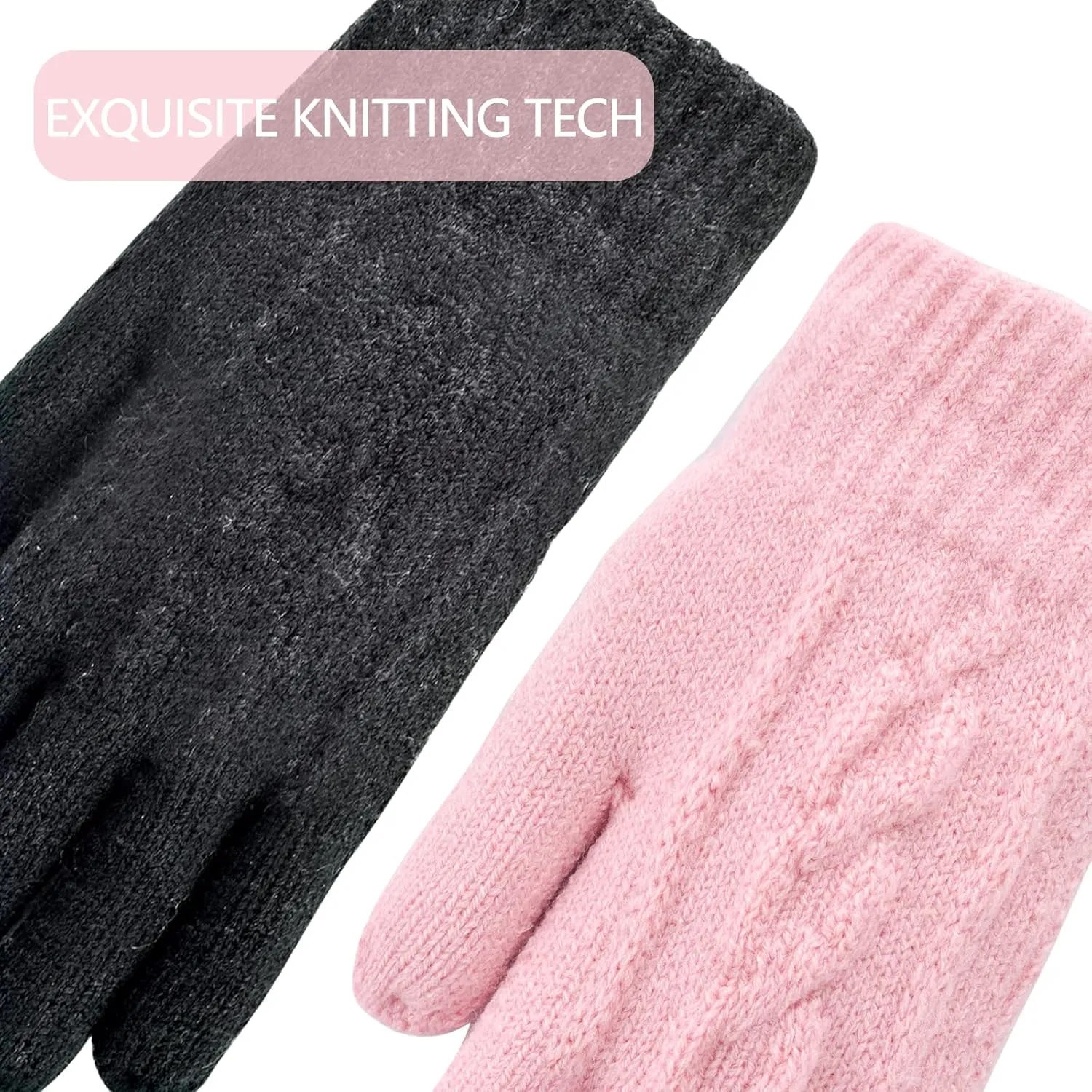 2 Pairs Kids Winter Knit Gloves Boys Girls Warm Thermal Cable Knitted Gloves 2-6-10-14 Year Wool Fleece Lined Mittens