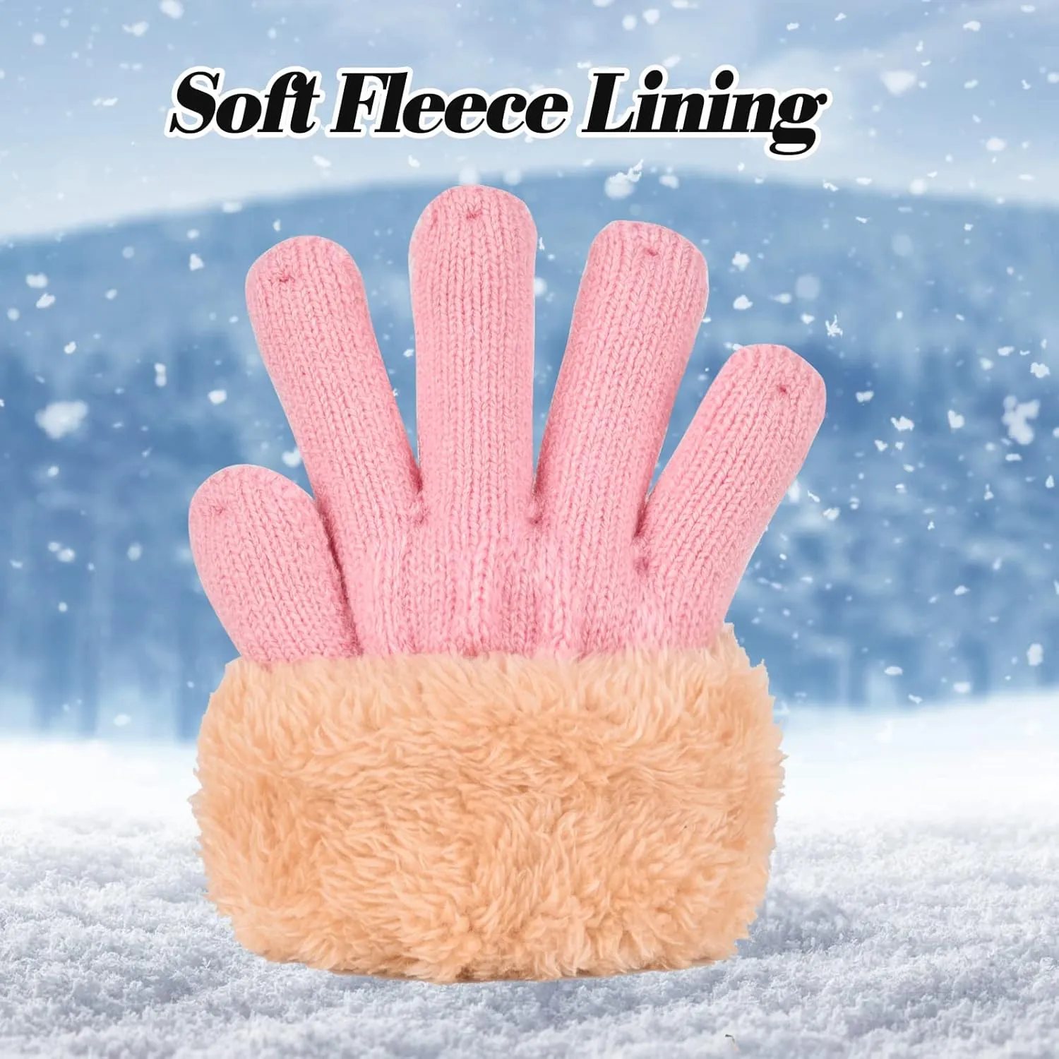 2 Pairs Kids Winter Knit Gloves Boys Girls Warm Thermal Cable Knitted Gloves 2-6-10-14 Year Wool Fleece Lined Mittens