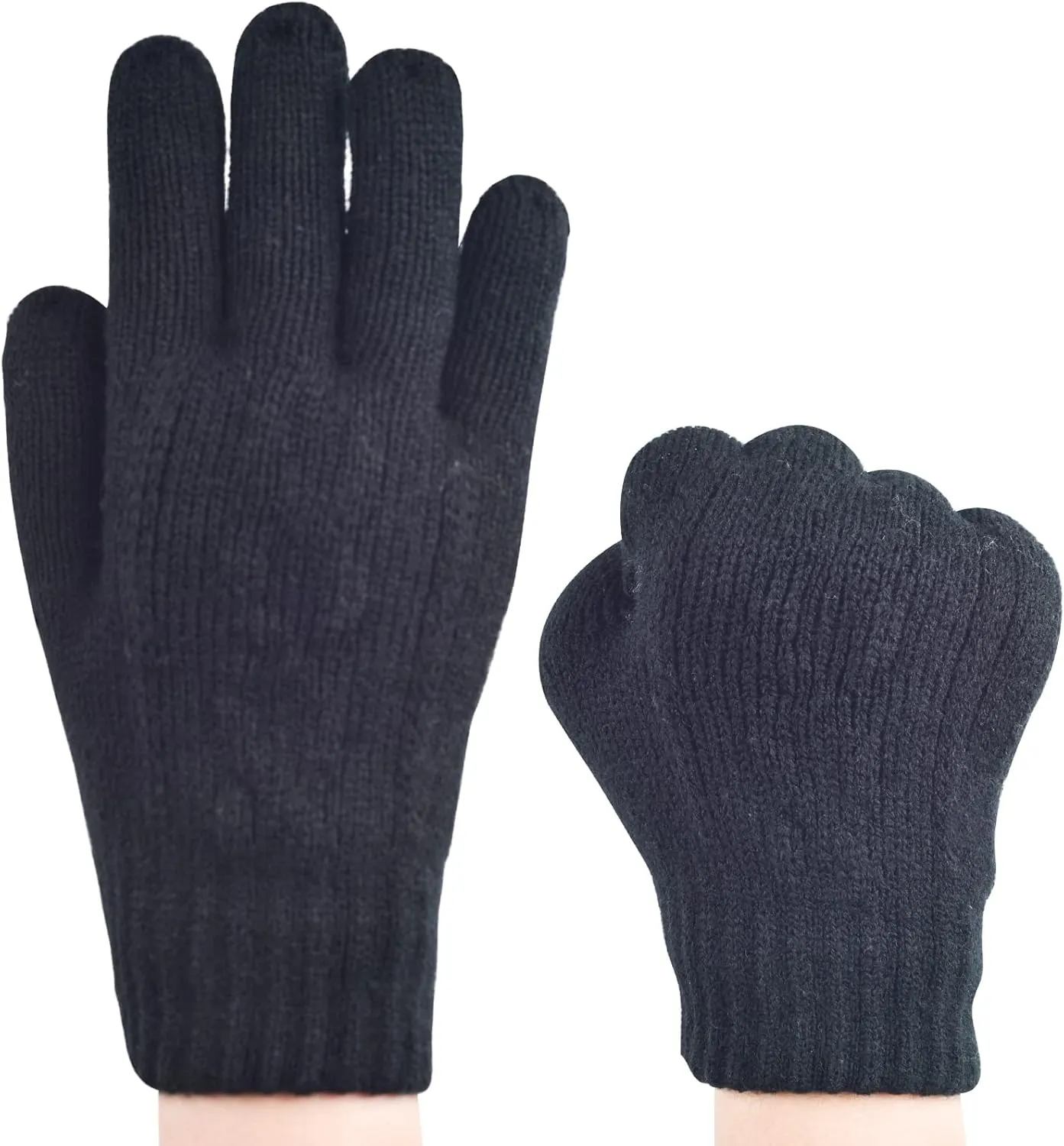 2 Pairs Kids Winter Knit Gloves Boys Girls Warm Thermal Cable Knitted Gloves 2-6-10-14 Year Wool Fleece Lined Mittens