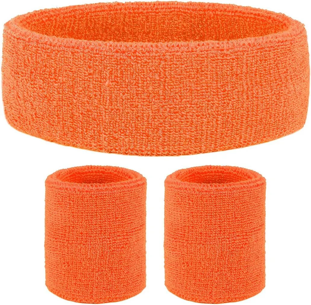 2 Sets Striped Sweatbands Set, 2 Pieces Sports Headband and 4 Pieces Wristbands, Colorful Striped American Flag Style for Men and Women