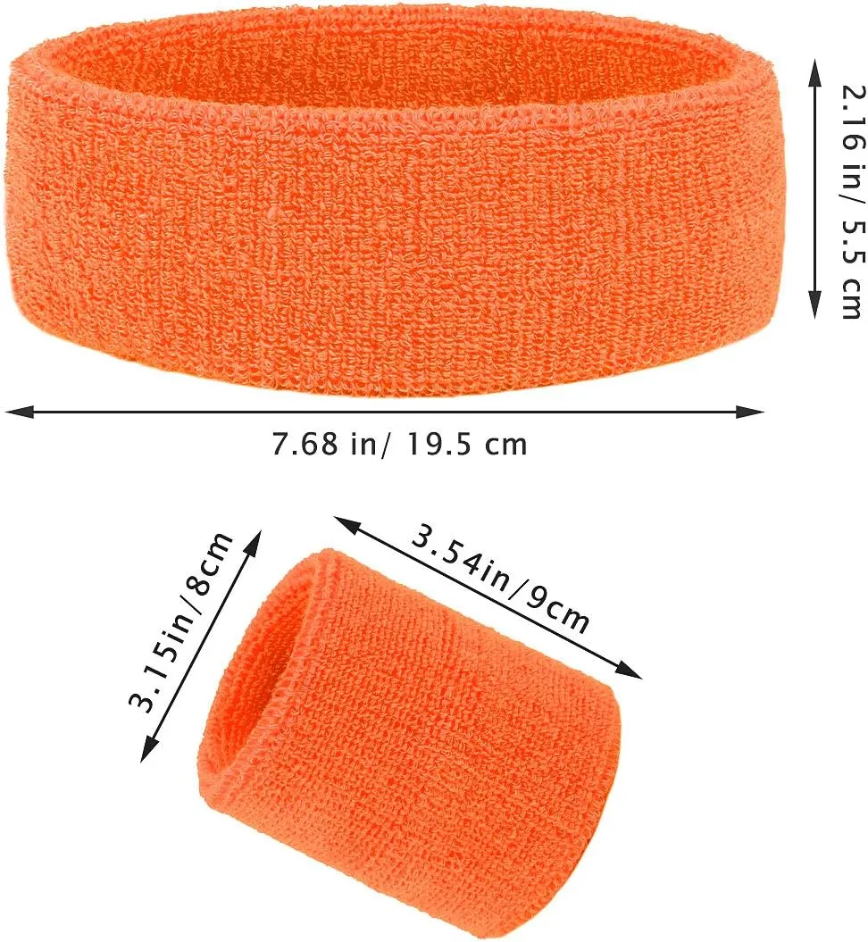 2 Sets Striped Sweatbands Set, 2 Pieces Sports Headband and 4 Pieces Wristbands, Colorful Striped American Flag Style for Men and Women