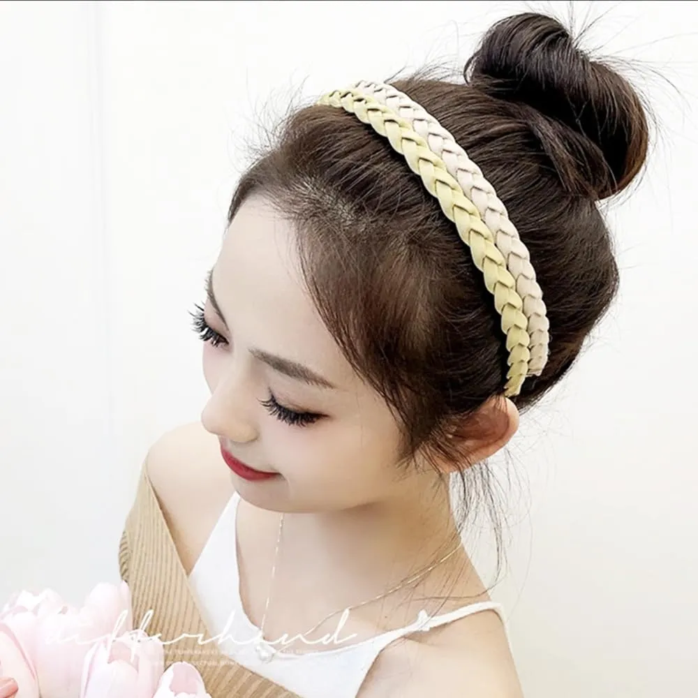 5 Pack Braided Headbands for Women Head Bands for Women's Hair Wide Hairband Non slip Thick Headband with Teeth Twisted Boho Hair Accessories - Beige/Yellow/Khaki/Brown/Coffee