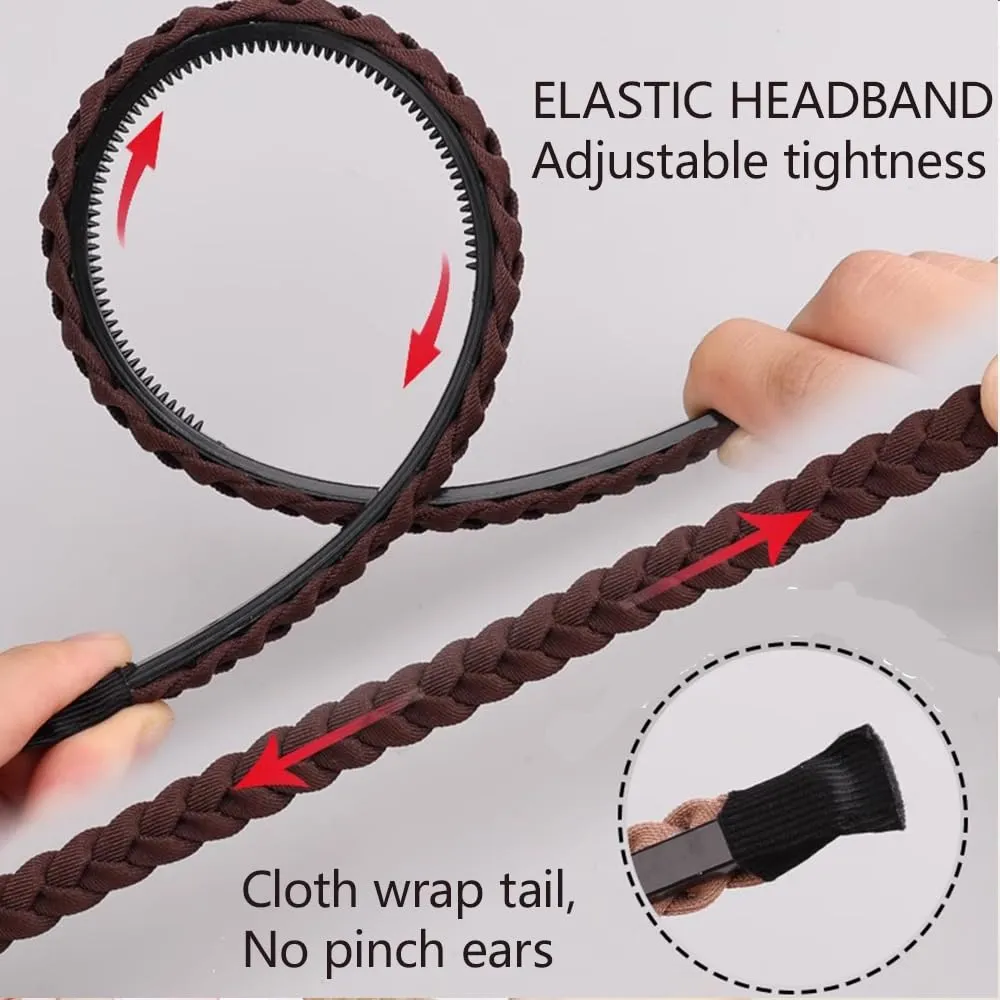 5 Pack Braided Headbands for Women Head Bands for Women's Hair Wide Hairband Non slip Thick Headband with Teeth Twisted Boho Hair Accessories - Beige/Yellow/Khaki/Brown/Coffee