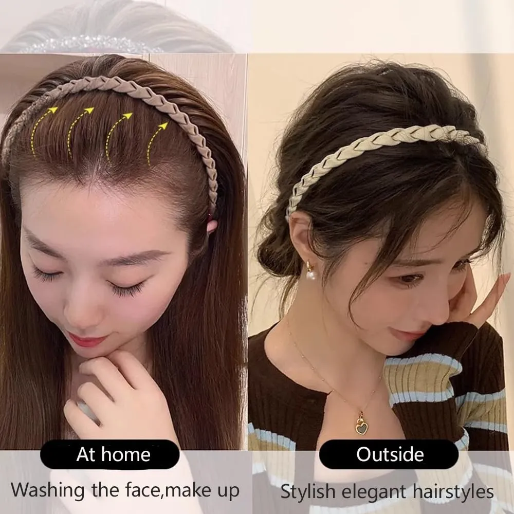 5 Pack Braided Headbands for Women Head Bands for Women's Hair Wide Hairband Non slip Thick Headband with Teeth Twisted Boho Hair Accessories - Beige/Yellow/Khaki/Brown/Coffee