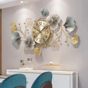 AL Zahra IMPEX Metal Modern Design Wall Clock Floral Decor for Farm Home Decor/Living Room/Hall Decoration with Antique Design Glossy Finish Home Interior DecorationClock Size 40X24 Inches