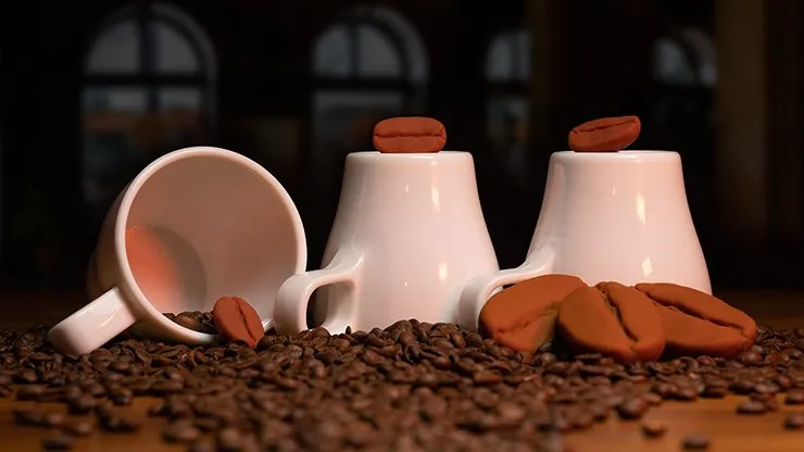 Amazing Coffee Cups and Beans  by Adam Wilber