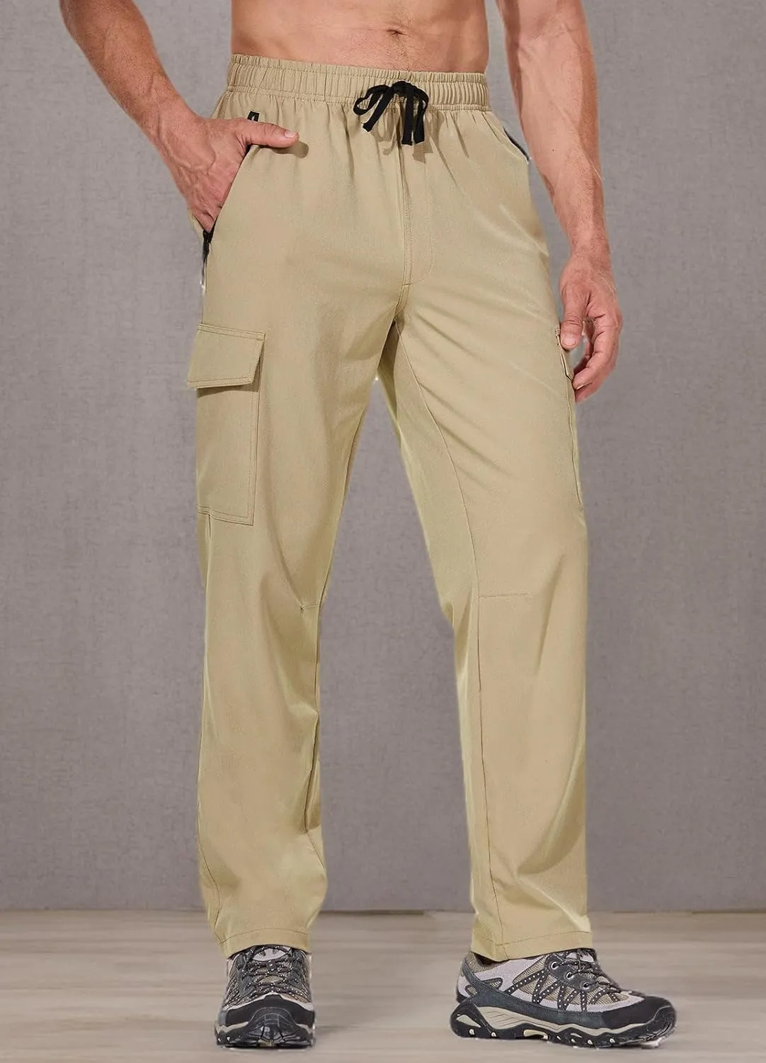 baleaf Men's Hiking Pants Water Resistant Cargo Quick Dry Travel Elastic Waist with Zip Pockets UPF 50  for Work Running
