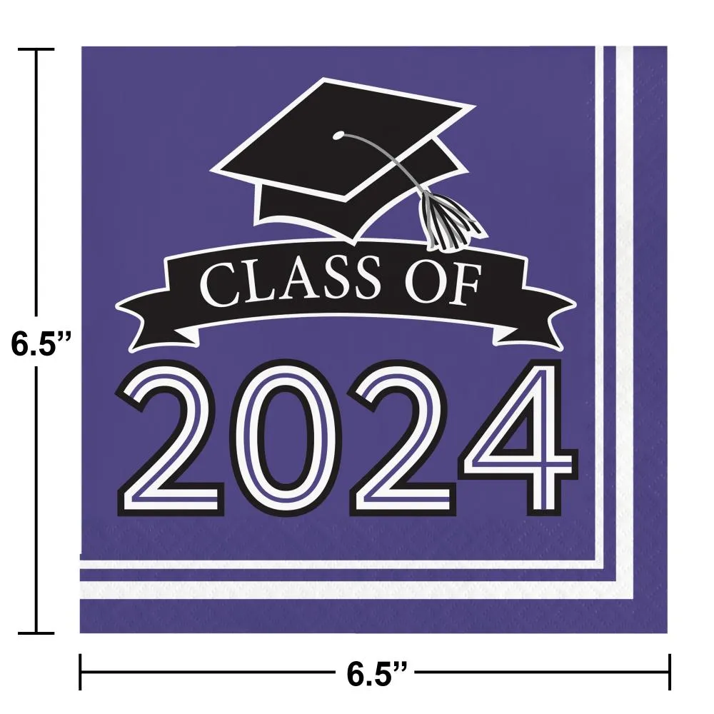 Bulk Graduation Class of 2024 2Ply Luncheon Napkin Purple (360 per Case)