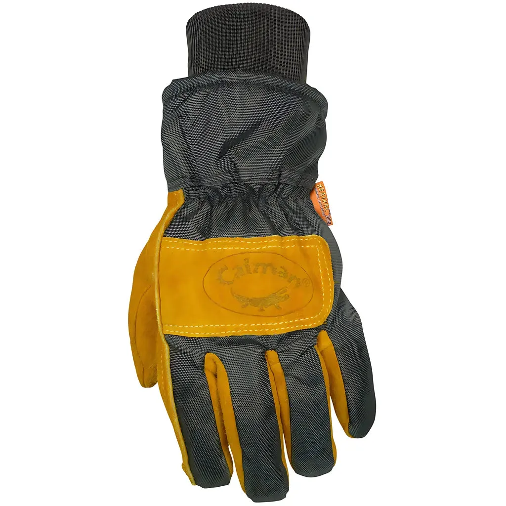 Caiman 1352-4 Premium Cowhide Leather Palm Glove with Wind Resistant Fabric Back - Heatrac Insulation