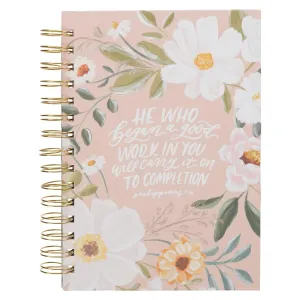 Christian Art Gifts Inspirational Journal, Good Work in You Wide Ruled Notebook, Phil. 1:6 Bible Verse, Beige Floral, 192 Lined Pages w/scripture, (8.4 x 6.4 x 1) Hardcover  January 1, 2025