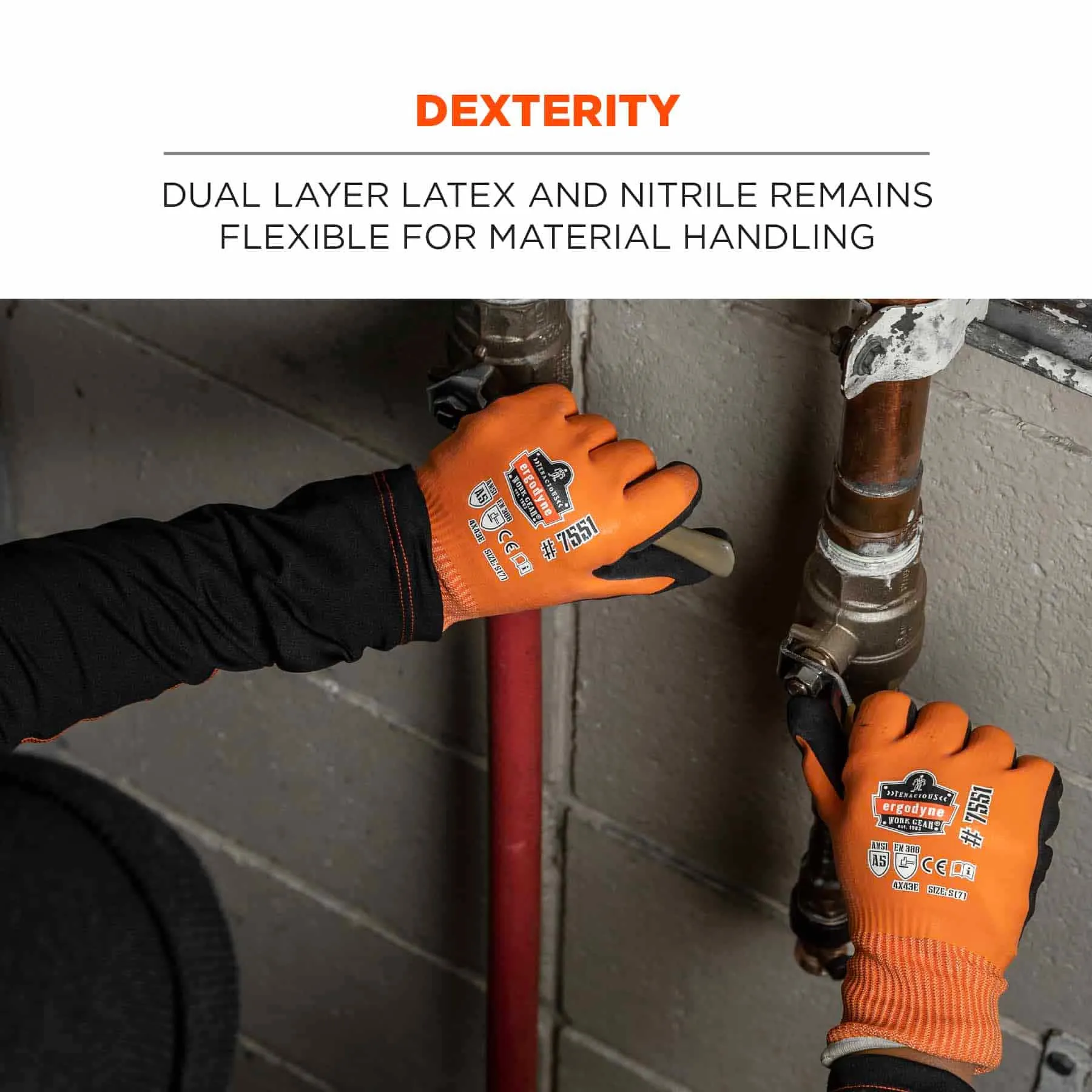 Ergodyne 17994 7551-CASE L Orange ANSI A5 Coated Waterproof CR Gloves 144-Pair