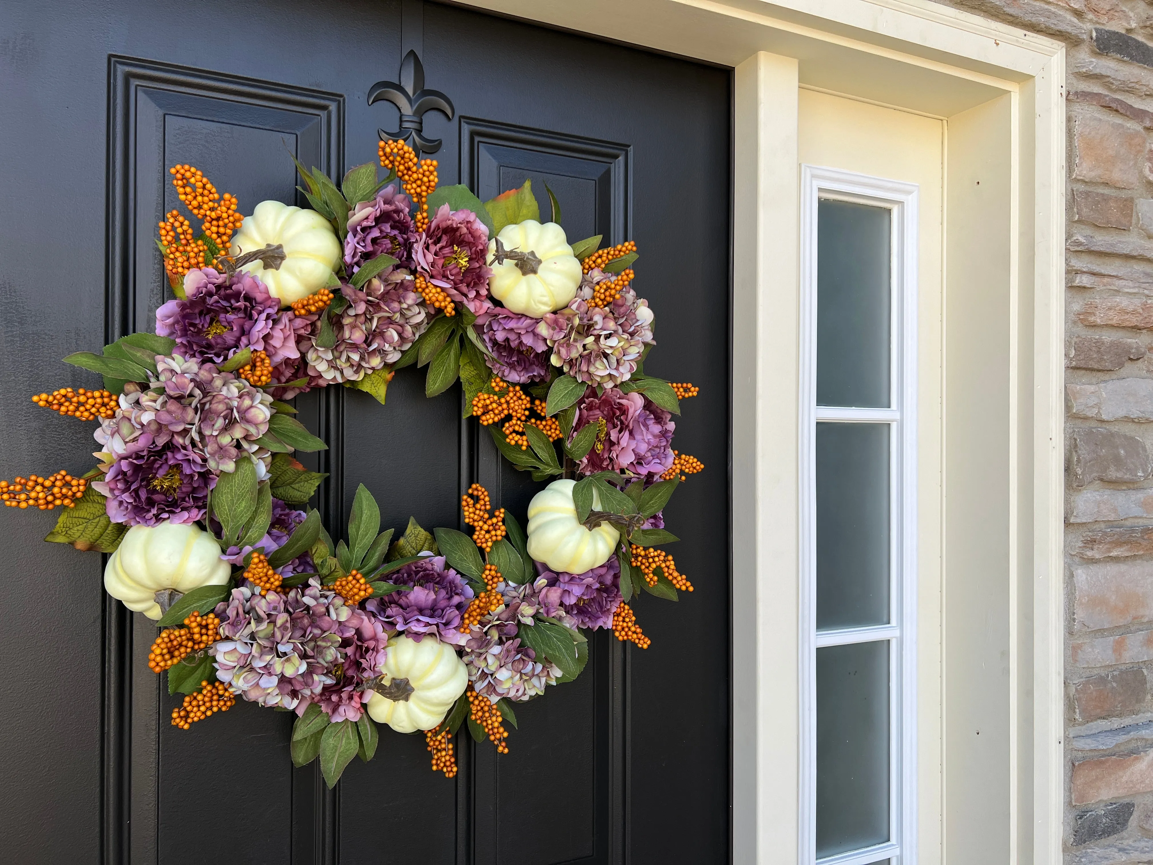 Fall Purple Hydrangea and Peony Wreath