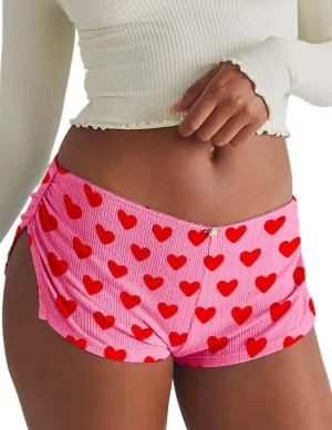 FaroDor Cute Micro Pajamas Shorts for Women Low Rise Side Slit Ruched Lounge Shorts Pj Bottoms