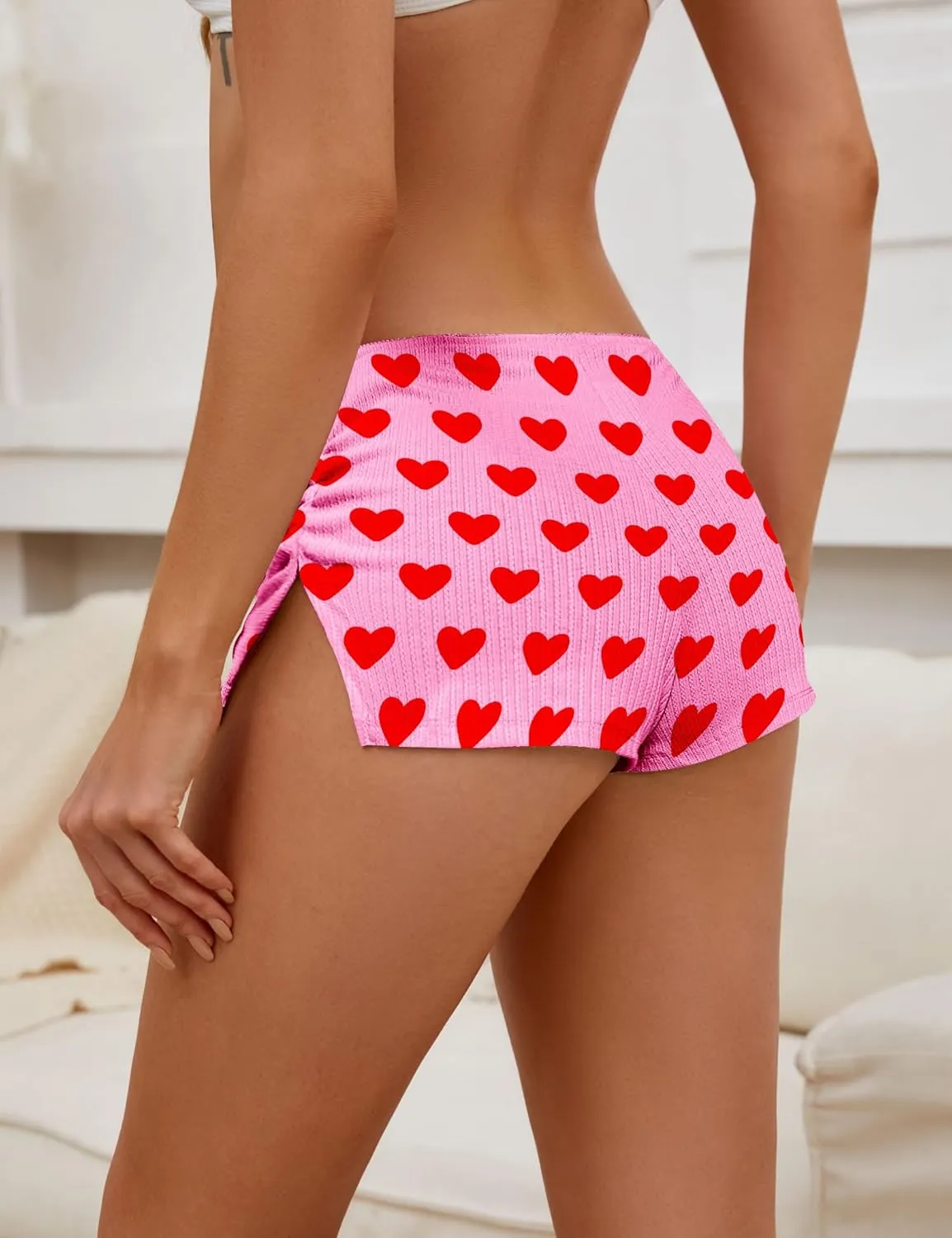FaroDor Cute Micro Pajamas Shorts for Women Low Rise Side Slit Ruched Lounge Shorts Pj Bottoms