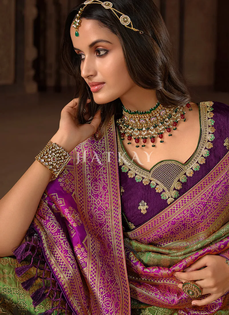 Green And Purple Patola Silk Saree