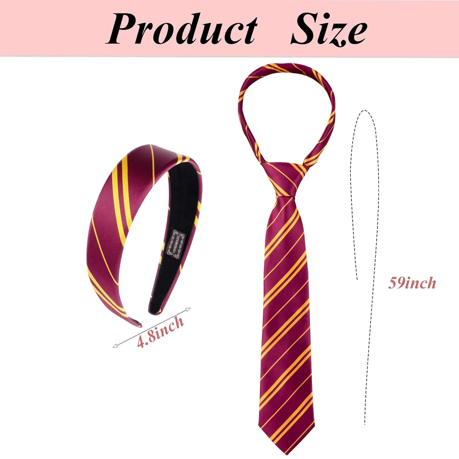 Halloween Costume Accessories Women Vivid Burgundy Red and Yellow Stripe Headband Tie Adult Cosplay Party Hair Accessory