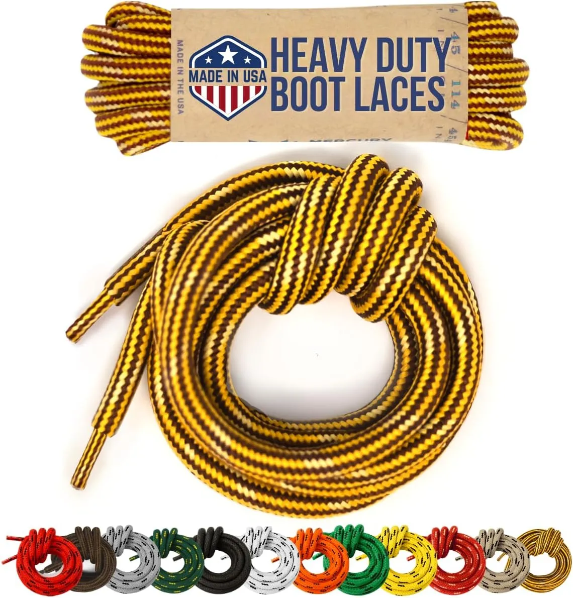 Honey Badger Boot Laces, USA Made Indestructible Shoelaces, Round Heavy Duty Bootlaces for Work & Hiking