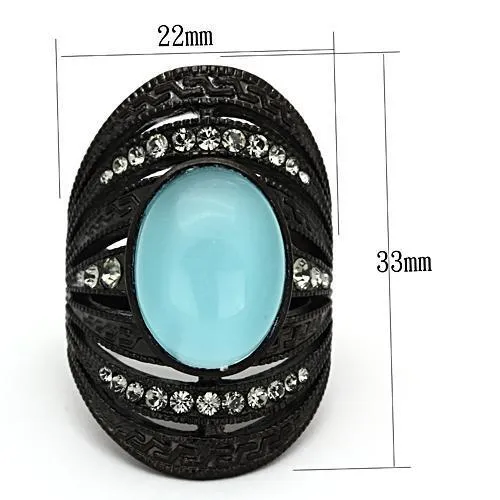 IP Black(Ion Plating) Stainless Steel Ring with Synthetic Cat Eye in Sea Blue for Women Style TK1006