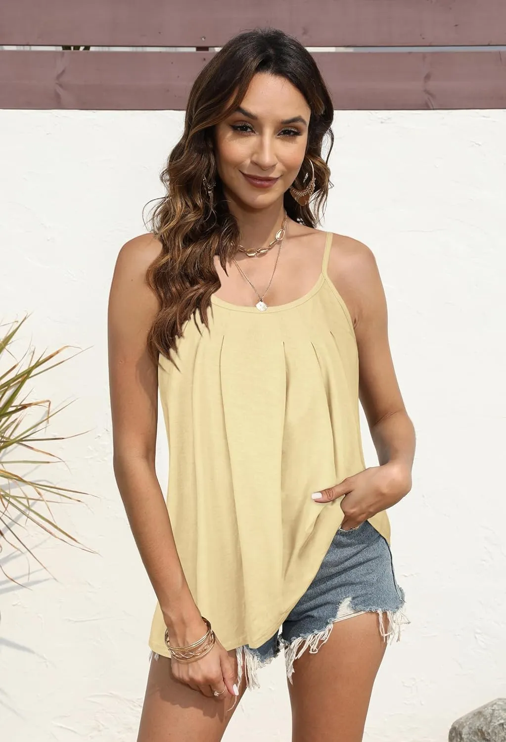 JOELLYUS Plus Size Tank Tops for Women Summer Casual Loose Pleated Spaghetti Strap Camisole Sleeveless Flowy Tunic Blouses