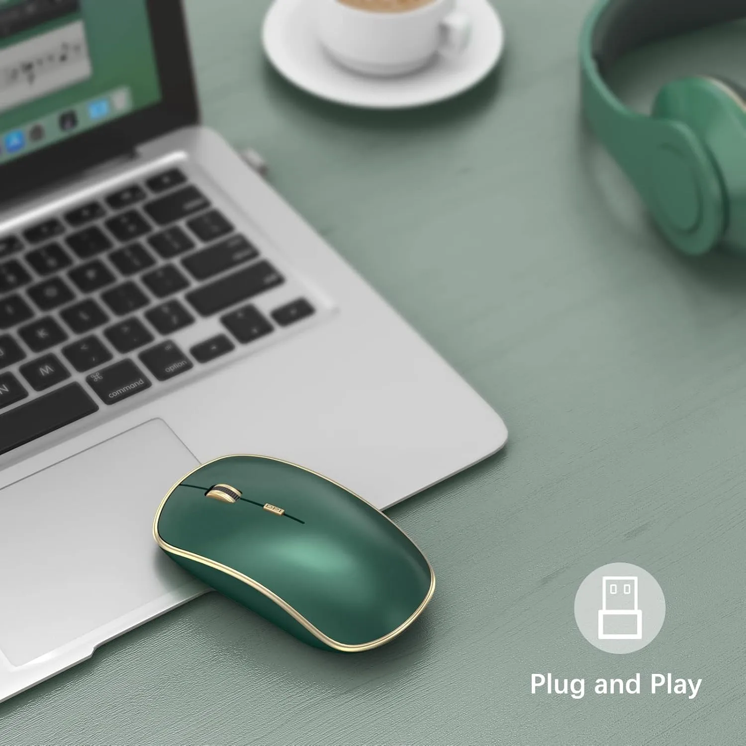 JOYACCESS 2.4G Slim Wireless Silent Mouse, Portable Wireless Computer Mouse with 5 Adjustable DPI Levels, USB Mice for Desktop, Notebook, MacBook, Chromebook, PC (Green)