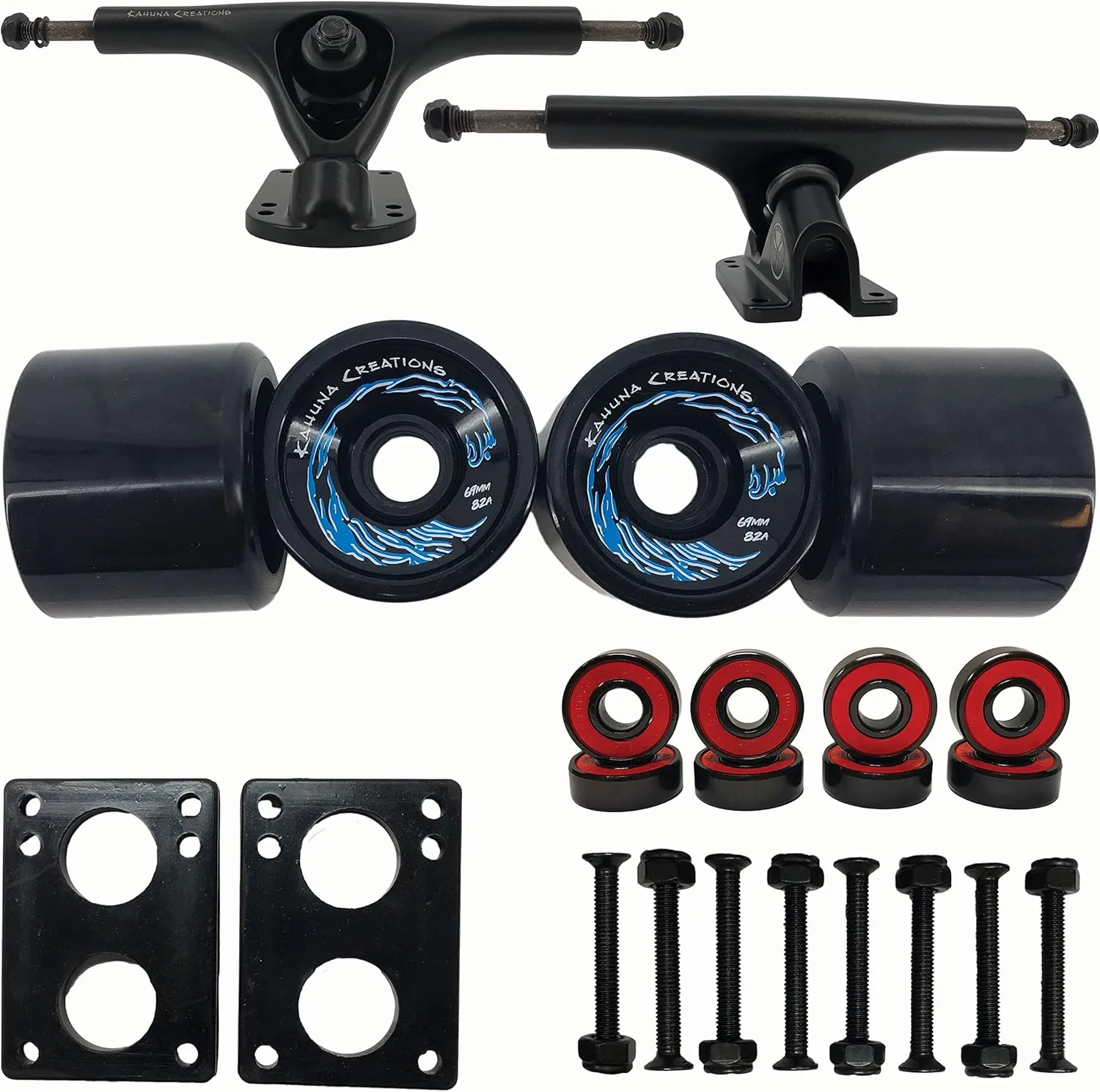 Kahuna Creations Longboard Skateboard 180mm Trucks 69mm Wheels ABEC7 Bearings Hardware Bundle (Full Board Set) 