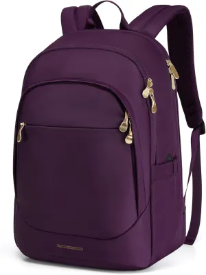 LIGHT FLIGHT Travel Laptop Backpack Women, 17.3 Inch Laptop Backpack with USB Charging Hole, Water Resistant College Bookbag, Black Computer Backpacks for Work,05-purple