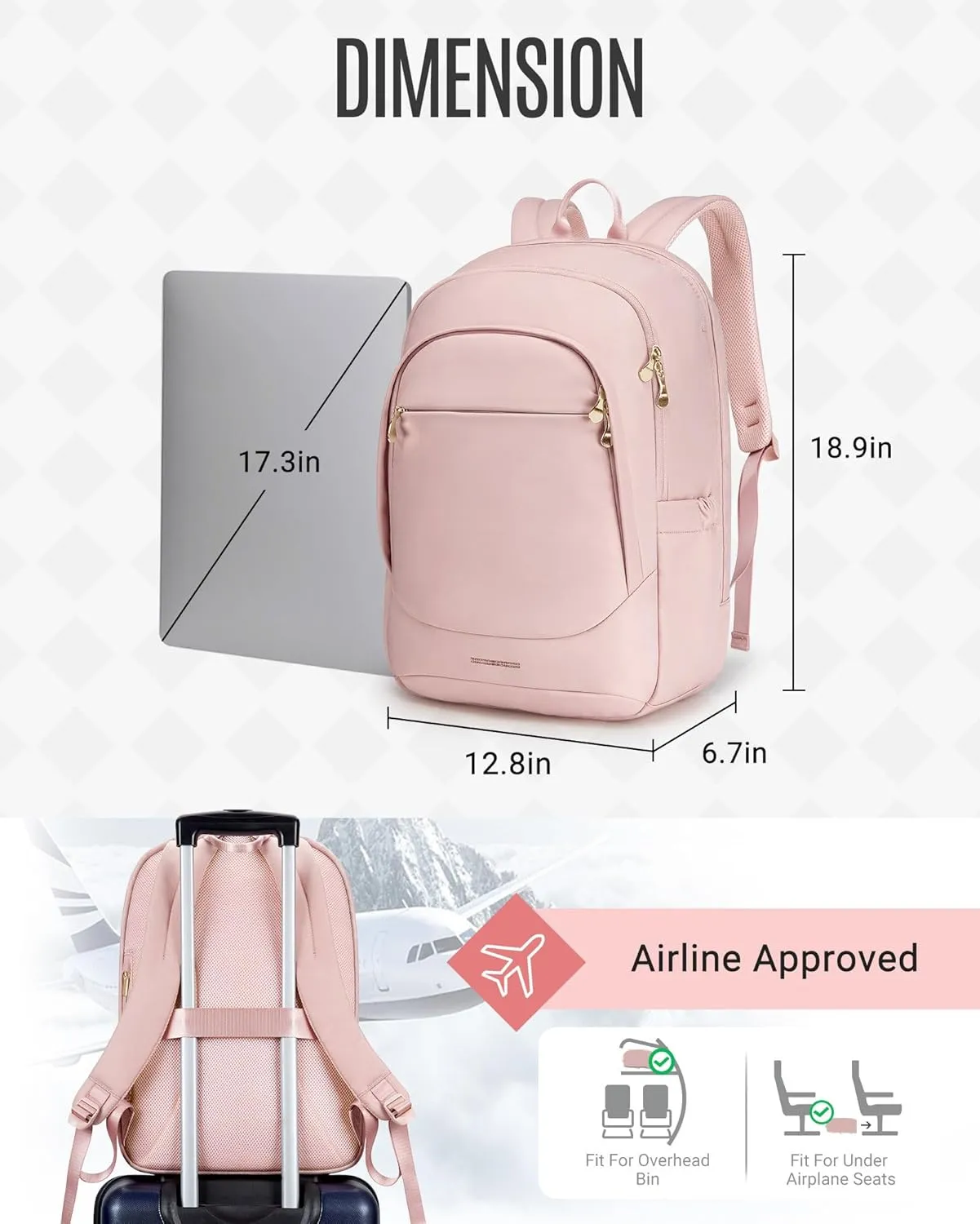 LIGHT FLIGHT Travel Laptop Backpack Women, 17.3 Inch Laptop Backpack with USB Charging Hole, Water Resistant College Bookbag, Black Computer Backpacks for Work,05-purple
