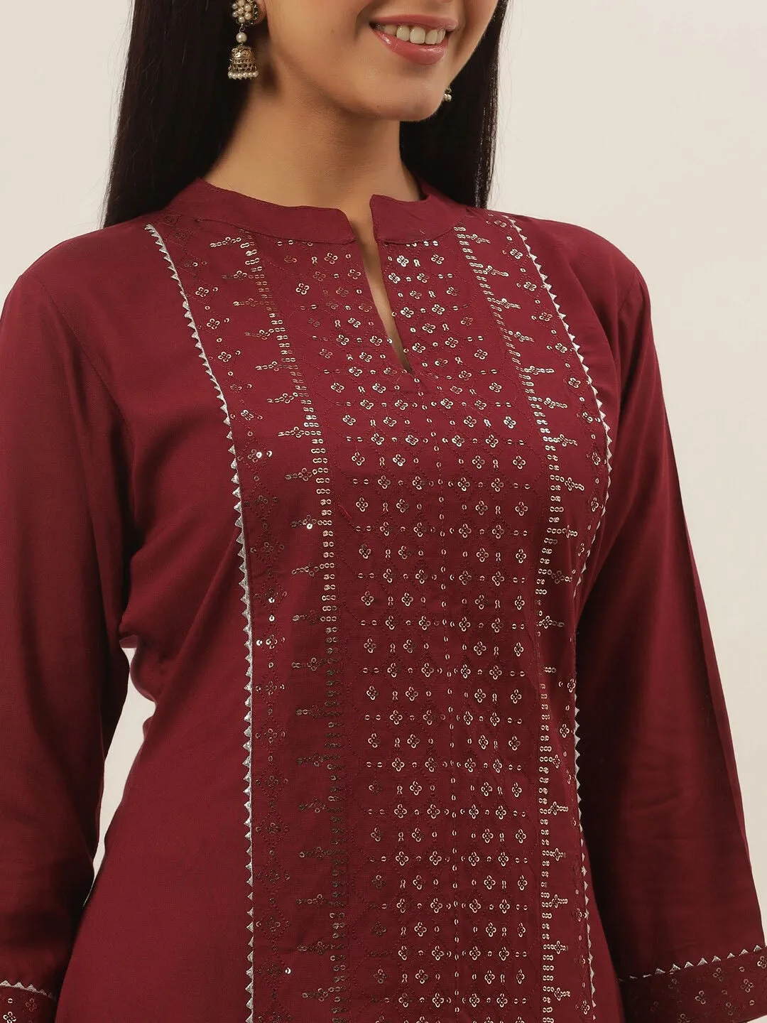 Maroon Ethnic Motifs Dupatta Set