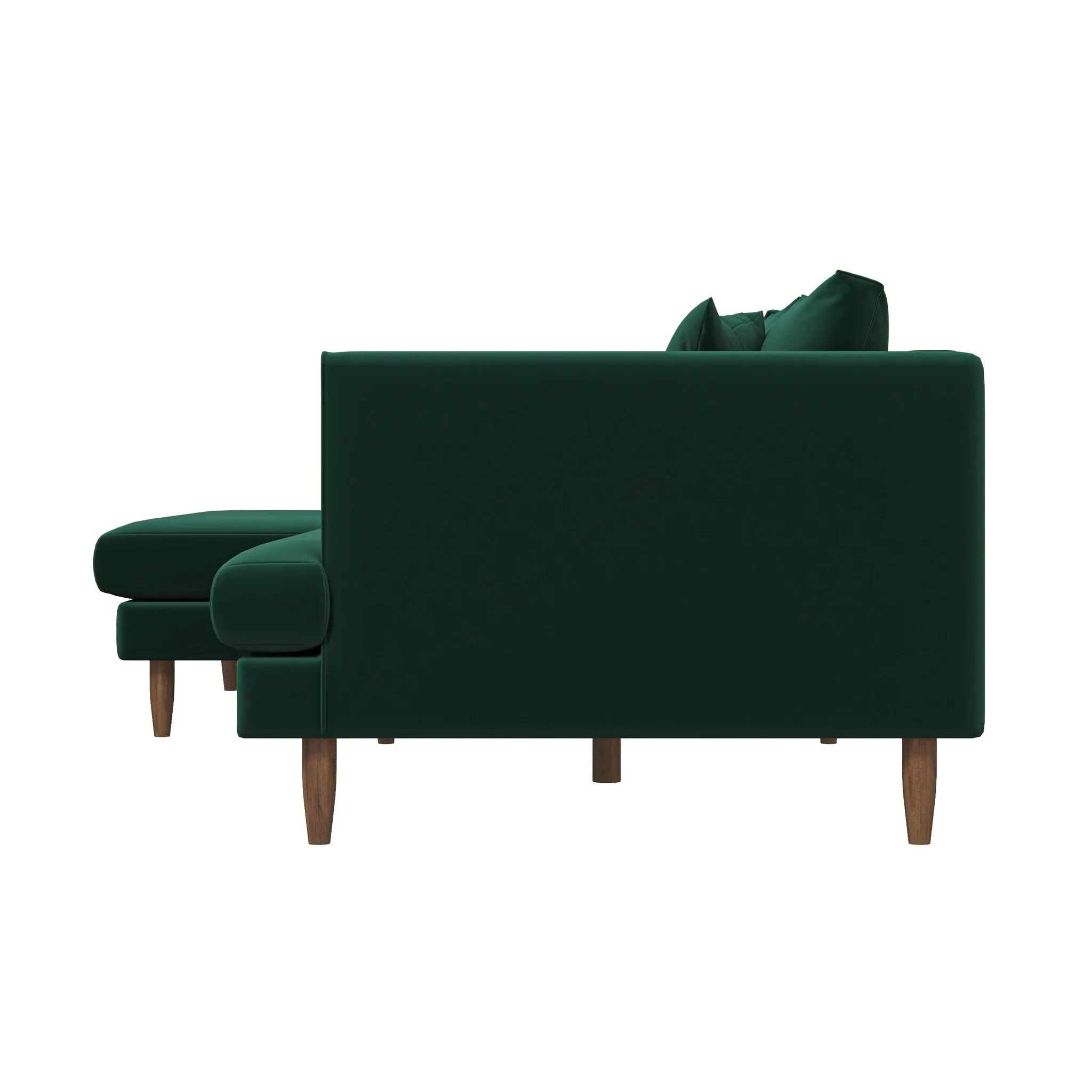 Mid-Century Modern Green Velvet Sectional Sofa - Left Facing Chaise