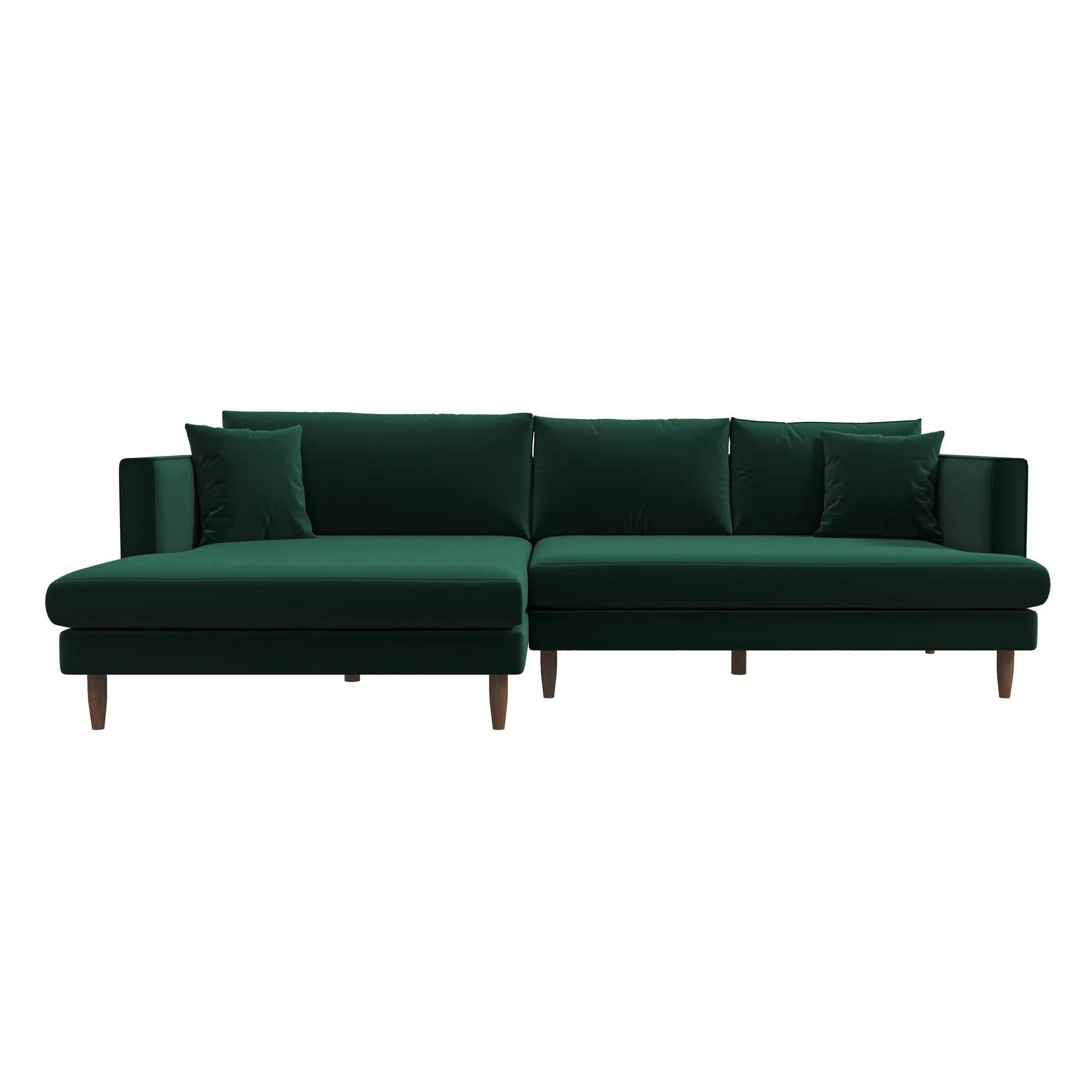 Mid-Century Modern Green Velvet Sectional Sofa - Left Facing Chaise