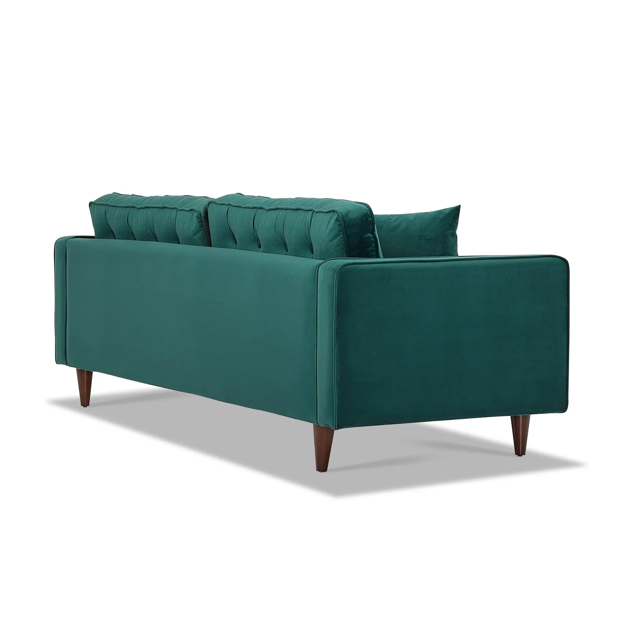 Mid-Century Modern Rectangular Pillow Back Velvet Upholstered Sofa in Emerald Green