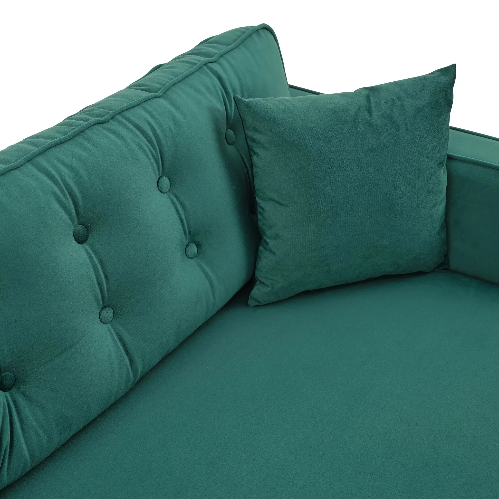 Mid-Century Modern Rectangular Pillow Back Velvet Upholstered Sofa in Emerald Green