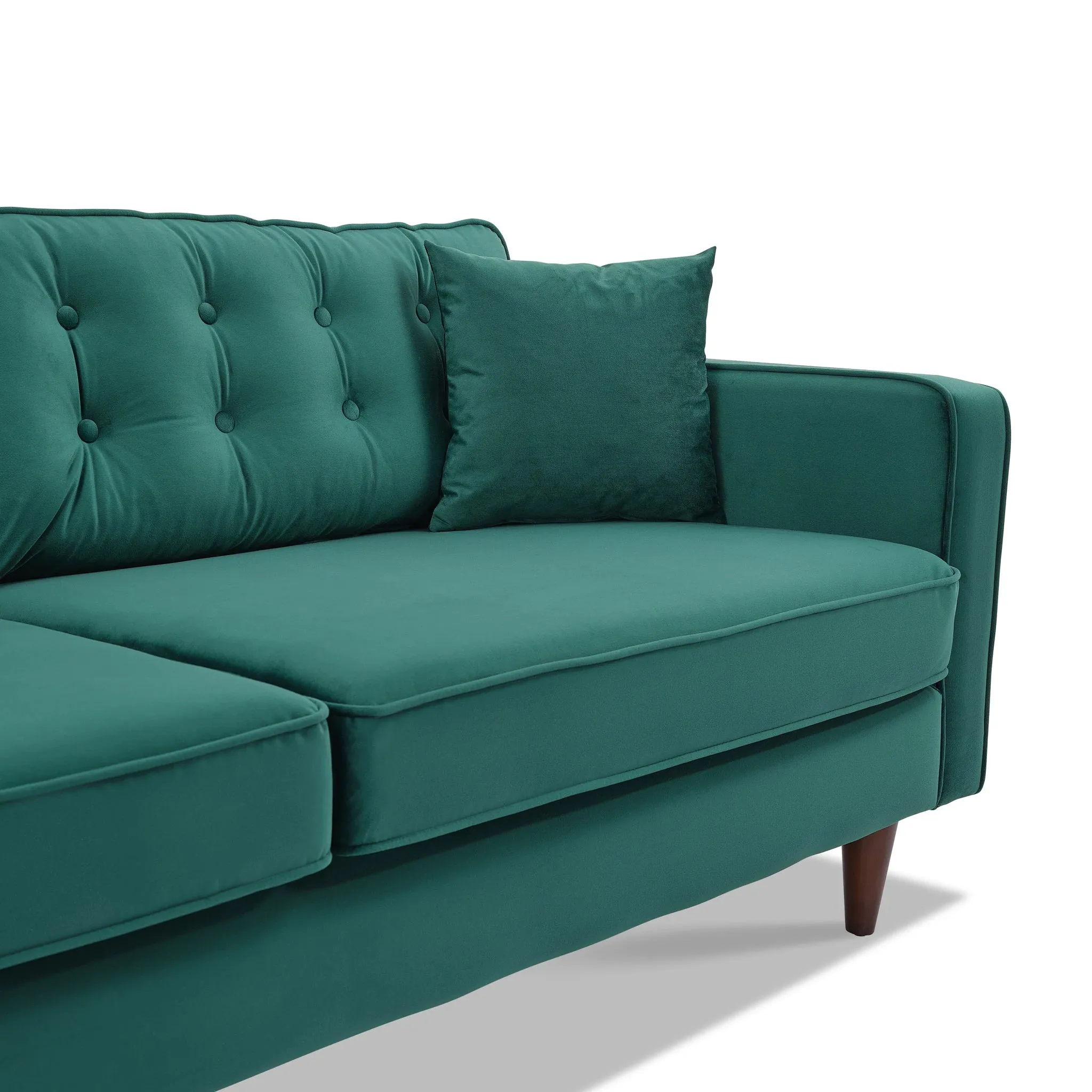Mid-Century Modern Rectangular Pillow Back Velvet Upholstered Sofa in Emerald Green