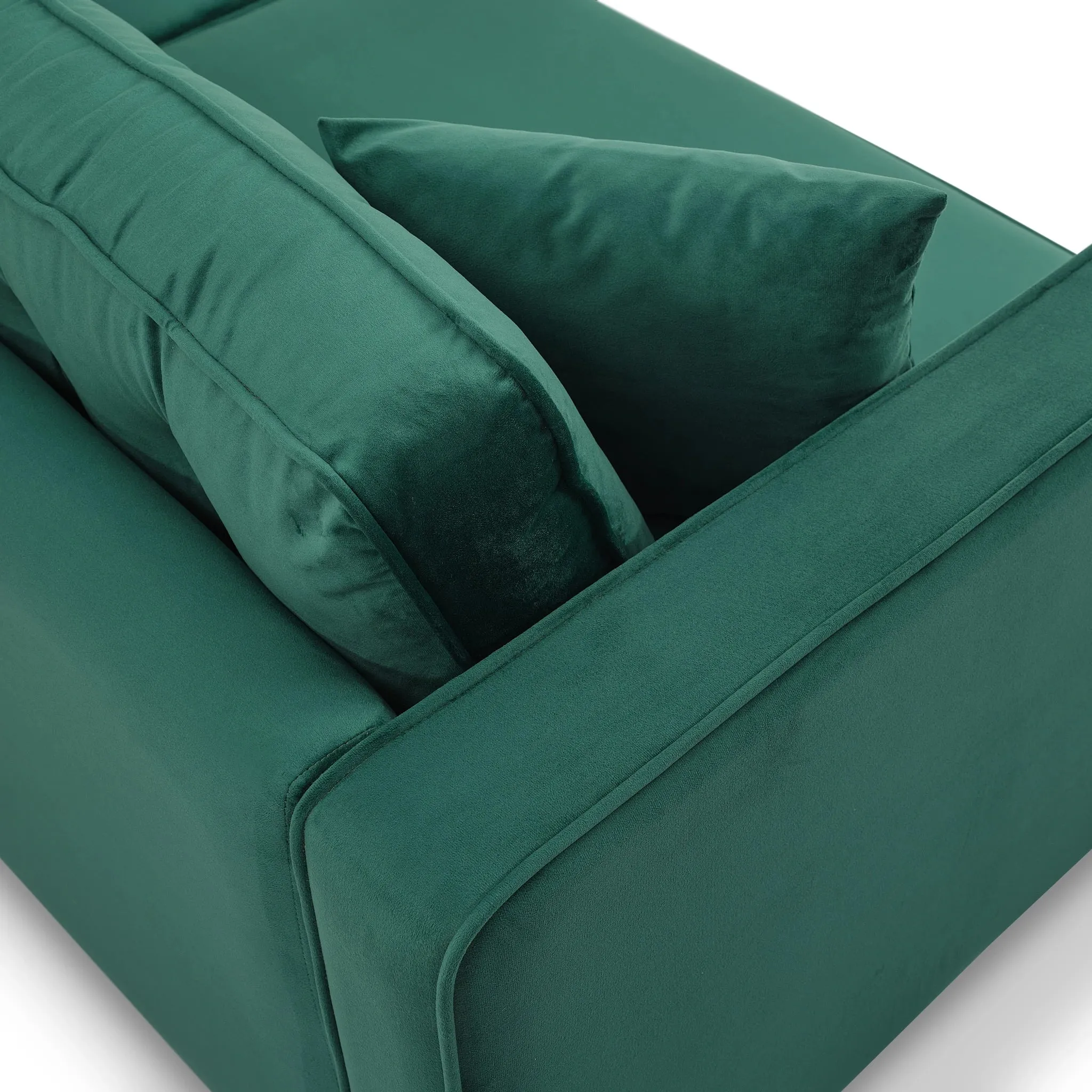 Mid-Century Modern Rectangular Pillow Back Velvet Upholstered Sofa in Emerald Green