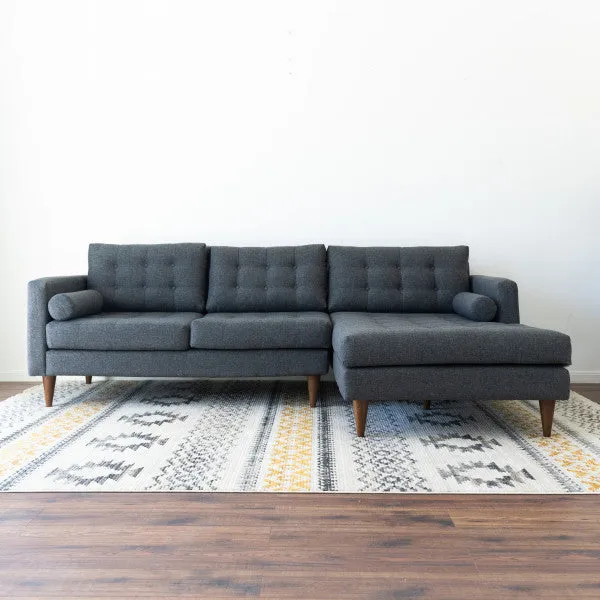 Mid-Century Tufted L-Shaped Pillow Back Fabric Right Sectional in Dark Gray