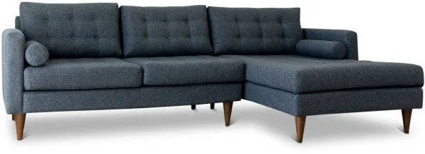 Mid-Century Tufted L-Shaped Pillow Back Fabric Right Sectional in Dark Gray