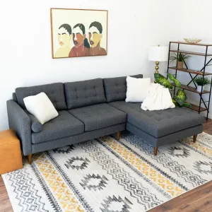 Mid-Century Tufted L-Shaped Pillow Back Fabric Right Sectional in Dark Gray