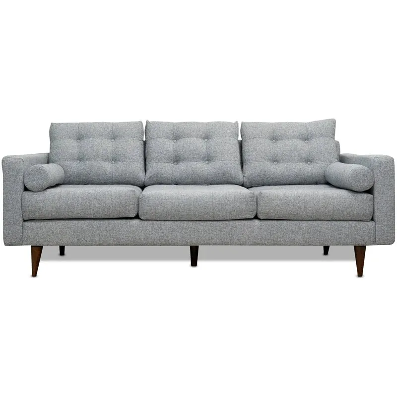 Mid-Century Tufted Rectangular Pillow back Fabric Upholstered Sofa in Grey