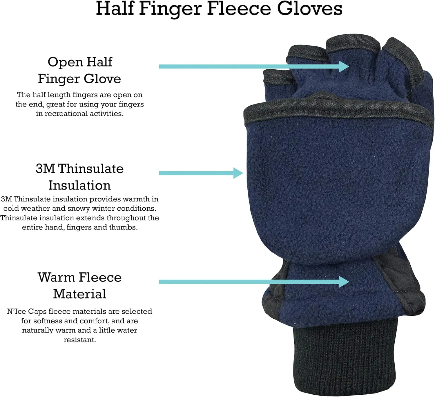 N'Ice Caps Kids Fingerless Glove Mitten Converter Winter Warm Thinsulate Lined