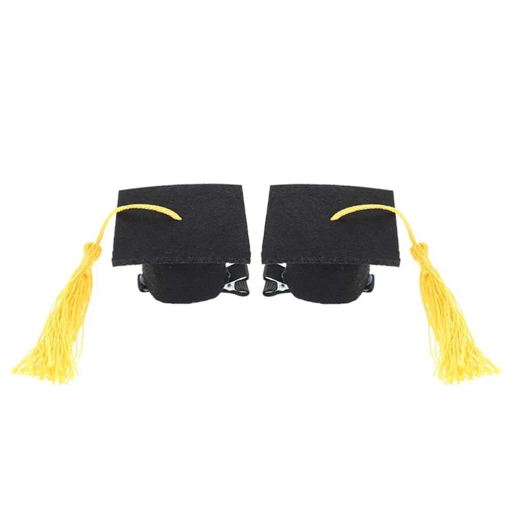 NUOBESTY 2Pcs Mini Graduation Hat Hair Clip with Yellow Tassel Headband Doctoral Cap Hairpins for Graduation Party Accessories(Yellow)