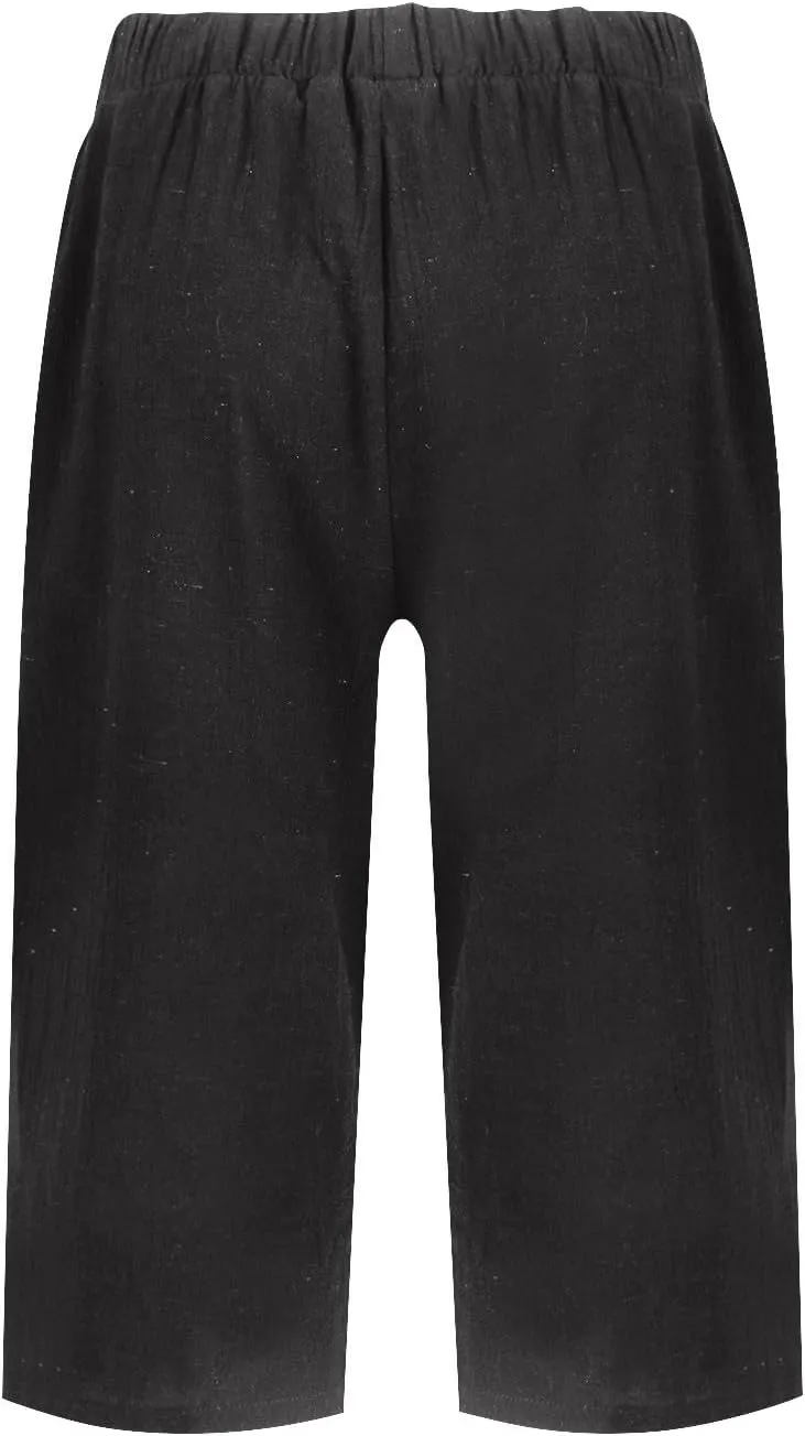 Pedal Pushers for Women Elastic Wasit Linen Shorts Summer Boho Lightweight Baggy Cropped Capris Pants with Pockets