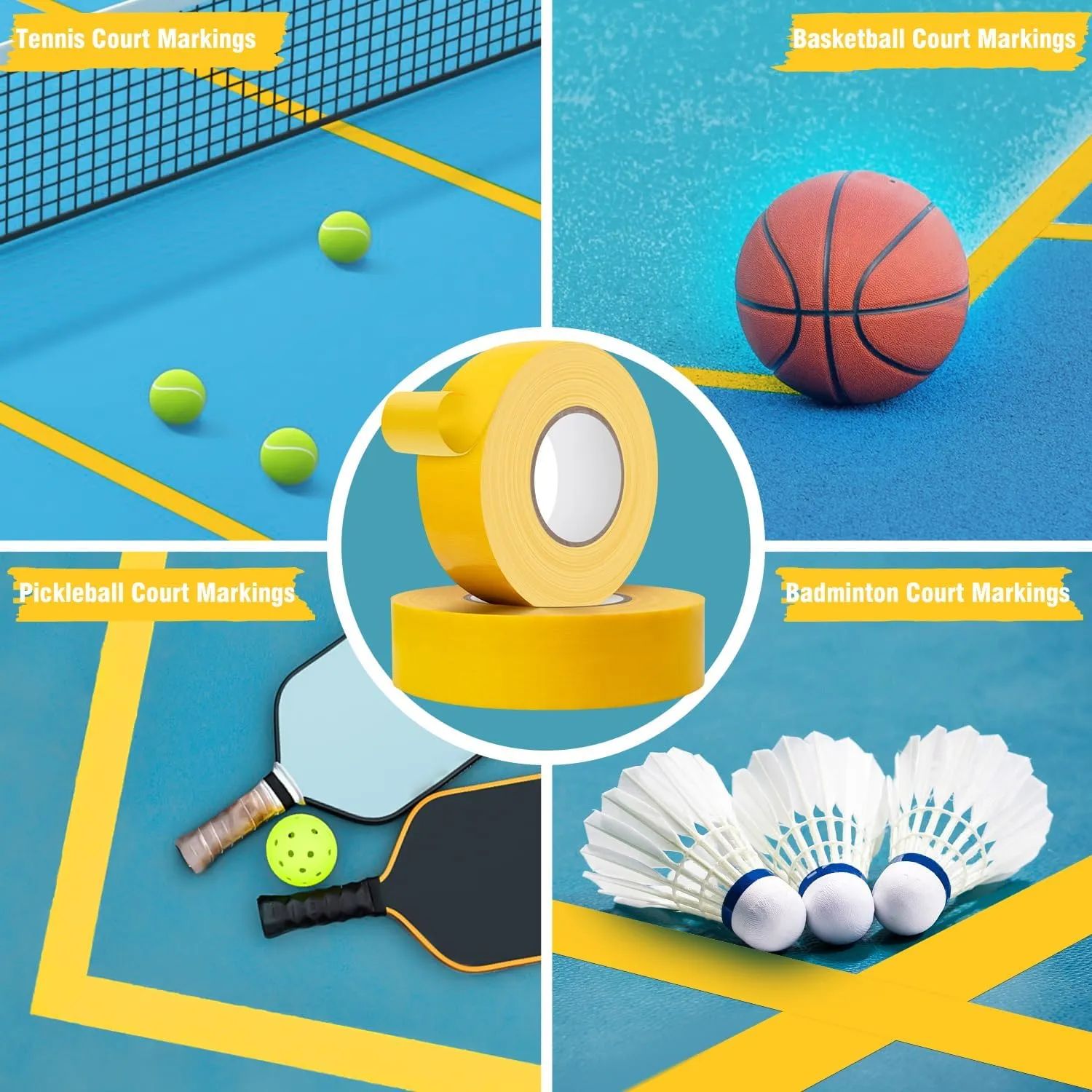Pickleball Tape for Outdoor Court, Temporary Pickleball Court Lines, Court Marking Kit for Pickleball, Basketball, Badminton