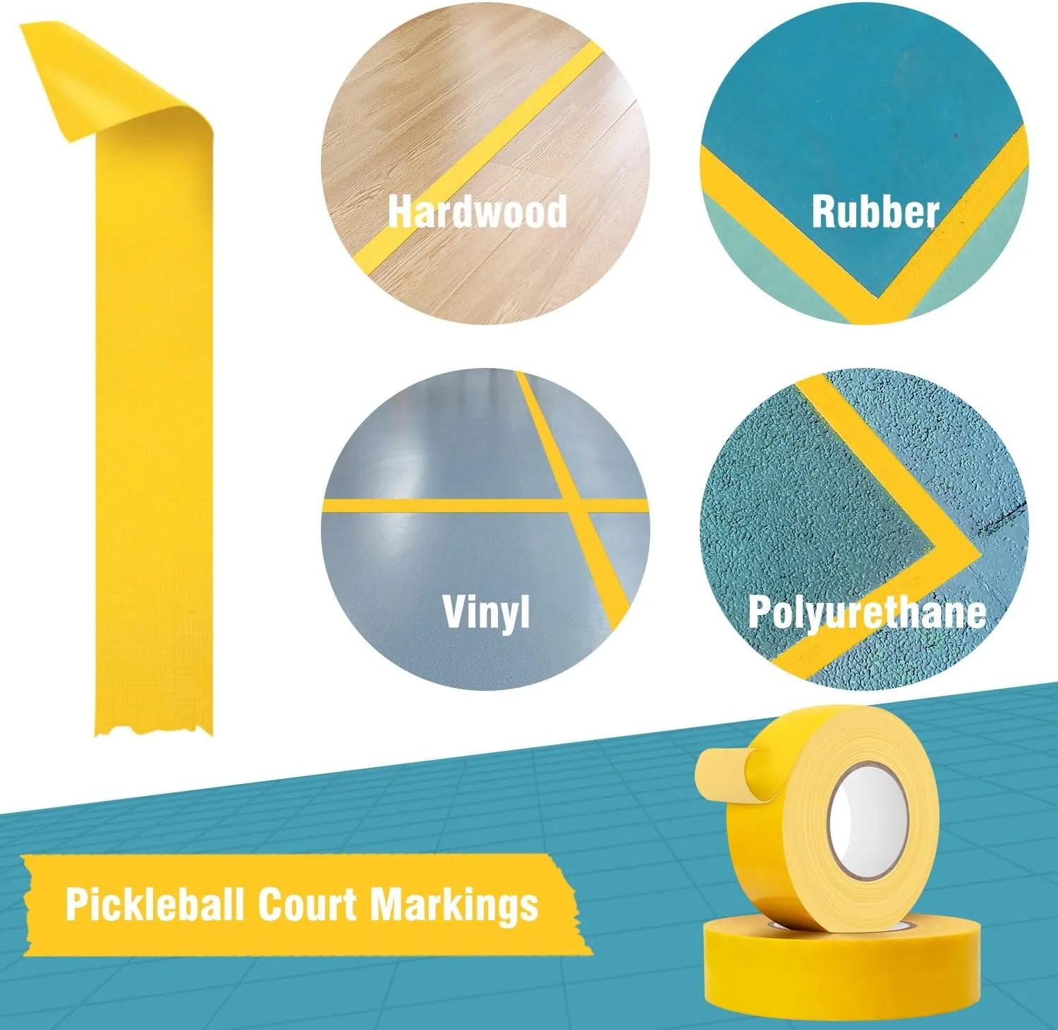Pickleball Tape for Outdoor Court, Temporary Pickleball Court Lines, Court Marking Kit for Pickleball, Basketball, Badminton