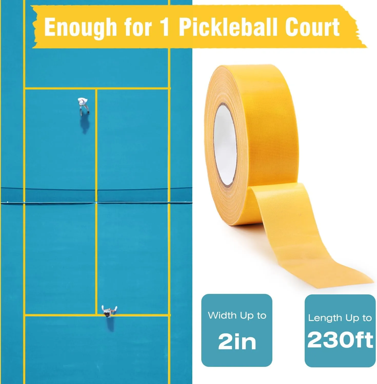 Pickleball Tape for Outdoor Court, Temporary Pickleball Court Lines, Court Marking Kit for Pickleball, Basketball, Badminton