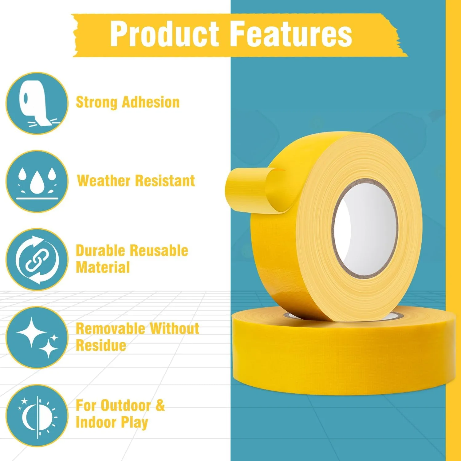 Pickleball Tape for Outdoor Court, Temporary Pickleball Court Lines, Court Marking Kit for Pickleball, Basketball, Badminton