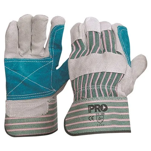 ProChoice Green & Grey Striped Cotton / Leather Gloves Large - Carton of 72 (R88FG)