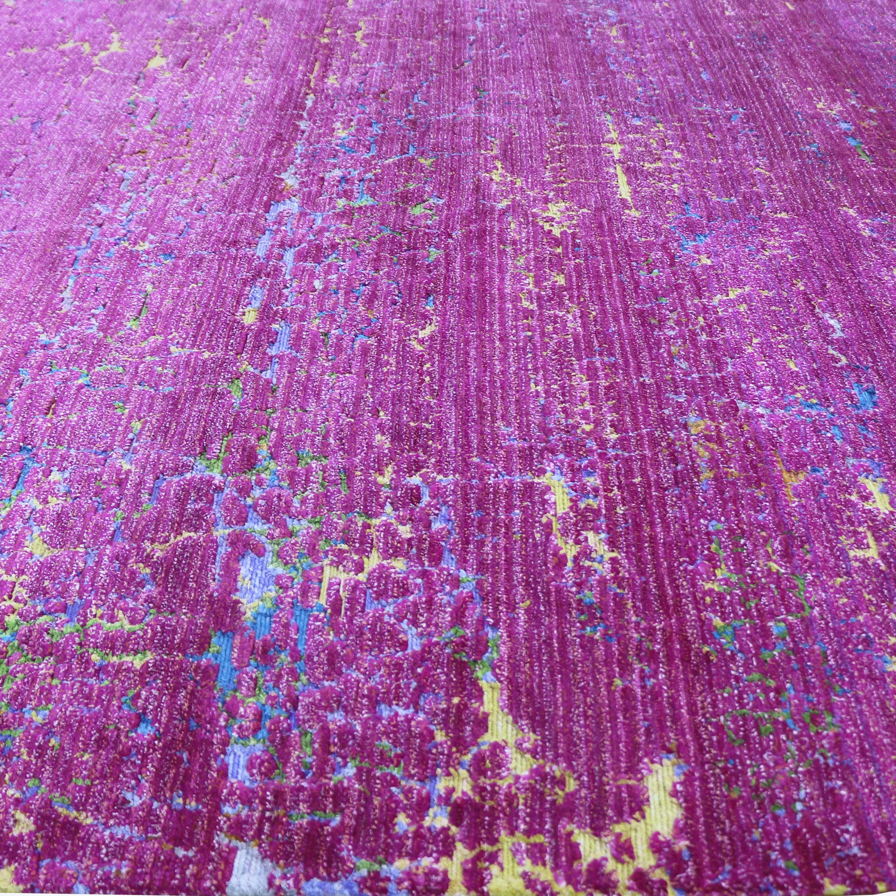 Purple Sabideh Nu Vibrant Tibetan Modern Silk Rug - 8' x 10'