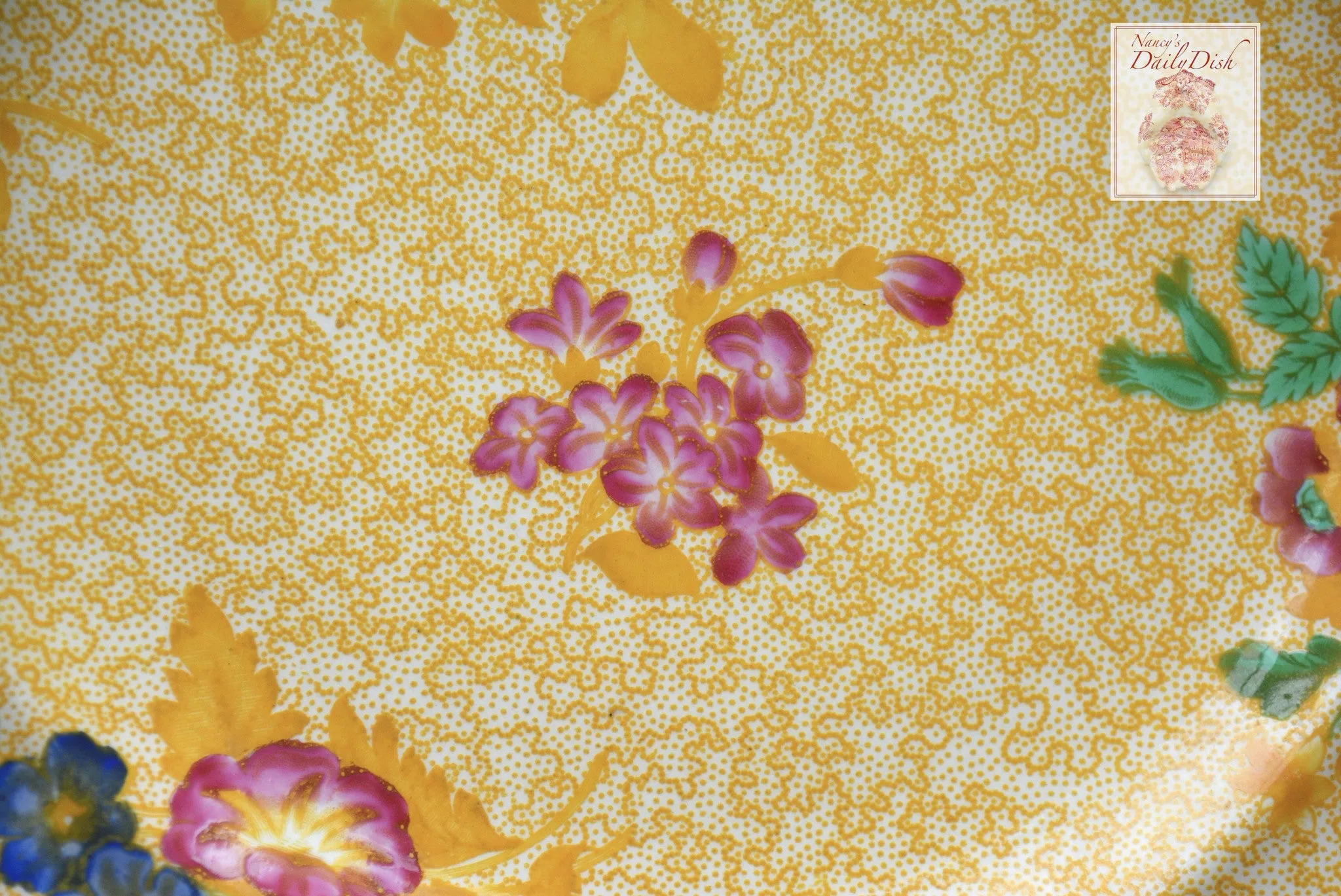 Spode Copeland Yellow Transferware Polychrome Flowers Charger or Dinner Plate